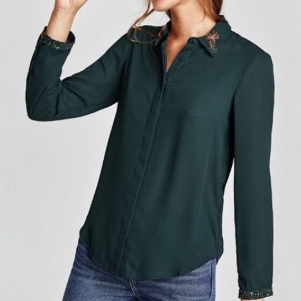 Zara Basic Collection Dark Green Button Down Shir… - image 1